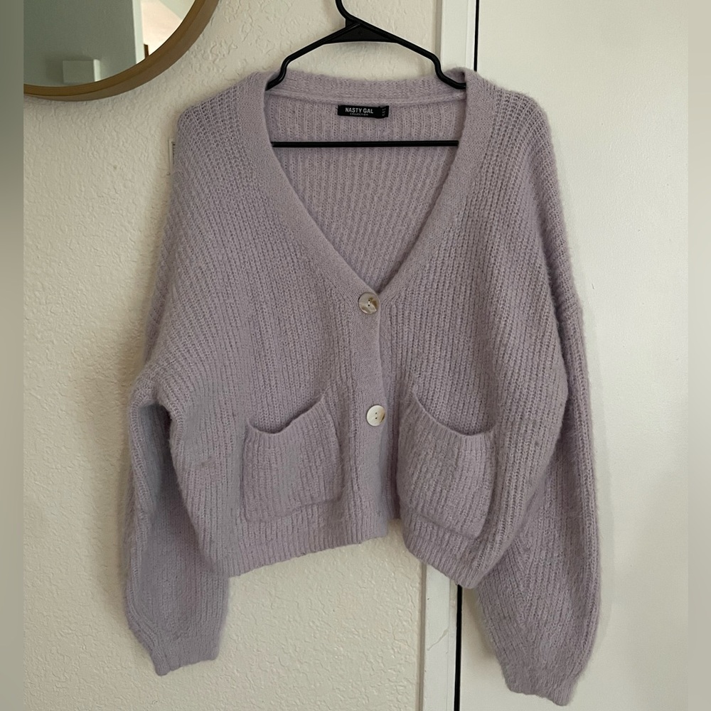 Nasty Gal Chill Out Soft Knit Relaxed Cardigan in Purple Lilac Medium